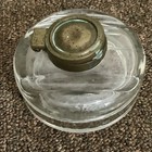 Antique Glass Inkwell Vintage Hinged Brass Metal Lid