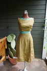 Vintage Neusteters 1960s Mod A-line Dress     Army Green   Turquoise Piping     Xs s
