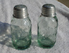 Vintage Ball Mason Jar Salt   Pepper Shakers Green Glass 3 5 