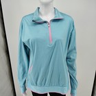Adidas Womens Half-zip  Pullover Jacket Light Blue Pink Trim Polyester Polyureth