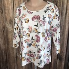 Terra   Sky Cute T-shirt Blouse   Sz 22w   White   Floral   Long Sleeve