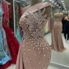 Luxury Mermaid Evening Dresses Beaded Pearls Crystals Satin Prom Party Gowns New