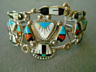 Old Native American Zuni Multi-stone Inlay Sterling Silver Thunderbird Bracelet