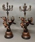 Fabulous Pair Of Vintage Cast Iron Cherub Candelabras