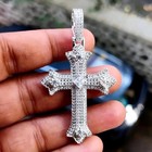925 Sterling Silver Iced Out Cross Pendant Cz Hip Hop Christian Necklace