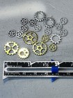 15pc Tiny Metal Wheels   Gears Charms  Steampunk Brass Gold Silver Tones