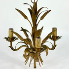 Vintage French Toleware Gold Colour Metal Wheat Sheaf   Leaves 3 Arm Chandelier