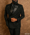 Luxury Beaded Men s Suits Black Wedding Tuxedos Evening Party  Prom Blazer Pant