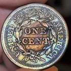 1851 Braided Hair Large Cent Rainbow Toned Xf Au Original Eye Candy Appeal    