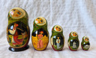 Vintage Hand Painted Wooden Russian Matryoshka  Nesting Dolls Set Of 2 10 Pieces