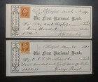 1870 Us Post Civil War Lot Of 10 Old Bank Checks Revenue Stamps Hartford Ct