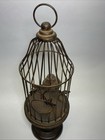 Vintage 15 In Bronze Metal Wood Song Bird In Cage Hanging Or Standing Farmhouse