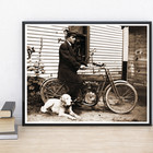 Early 1900 s 1st Harley-davidson Motorcycle Bike Dog   Man Signed Fine Art Print