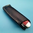 Pocket Knife Sheath Black Veg Tan Leather Trapper Custom Hand Made In Usa Left