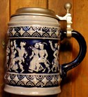 Vintage Marzi   Remy Germany Beer Stein Mug W Lid Cobalt Stoneware Dancers  
