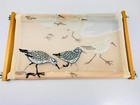 Vintage Needlepoint Nautical Beach Sandpiper Unfinished W  Scroll Frame
