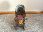 Vintage Antique Victorian Baby Doll Buggy Carriage pram Wicker metal wood
