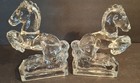 L e  Smith Rearing Horse Bookends Pair Set Clear Glass Art Deco Vintage