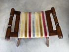 Antique Victorian Style Solid Wood Carved Vanity Bench Footstool Striped Seat