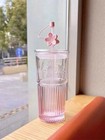 New Pink Starbucks Tumbler Glass Cup Gradient Sakura Cherry Blossom Topper 
