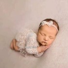 Newborn Baby Girl Skirt Princess Pearl Dress Headband Photography Props Studio