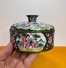 Antique Cloisonn   Lidded Jar  Enamel Painting Ladies Playing In A Meadow  20th C