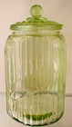 Depression Hocking 1930   s Uranium Vaseline Glow Glass Lg Canister With Lid 8   
