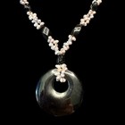 Euc Sterling Silver Toggle Black Glass   Purple Pearl Necklace Bracelet Set