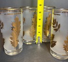 Vintage Set Of 4 Libbey Gold Leaf Pattern Highball Tumblers Frosted With Leaf
