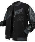 New All Blacked Out Chicago Michael Jordan Wool Jacket W leather Sleeves Size xl