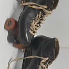 Black Leather Quad Roller Skates  Brown Wheels With Brown orange Wheel Accents