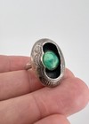 Vtg Navajo Sterling Silver Royston Turquoise Stamped Shadowbox Oval Ring