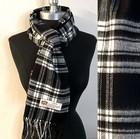 New 100  Cashmere Winter Scarf  wrap Made In England Plaid Black  cream Soft