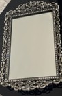 Vtg Ornate Mirrored Silver Tone Vanity Perfume Jewelry Tray W  Rhinestones 7x11