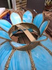 Stunning Vintage 8-panel Large Blue Tulip Slag Glass Hanging Lampshade