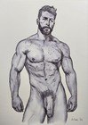Original Ink Wash Drawing Of Nude Male