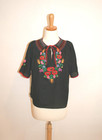 Vintage 1980s Mexican Embroidered Cotton Blouse  Colorful Floral Folk Boho Top