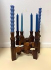 Wooden Hinged Hand Carved Candelabra 