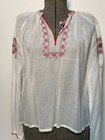 Vintage Ukrainian White Cotton Hand-embroidered Women  s Blouse Size M