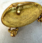 Vtg Rare Metal Gold Gilt Hollywood Regency Shell W  Pearl  cherubs Trinket Dish 