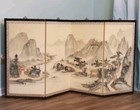 Japanese Byobu Four-panel Folding Screen Mountain Village On Lake Signed 72 x36 