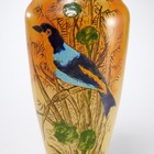 Legras Antique Signed French Art Nouveau Yellow Enameled Glass Vase Bird 11 5 