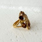 Vintage Signed Monet Gold Tone Leaf Cocktail Ring Amber Brown Rhinestones Size 7