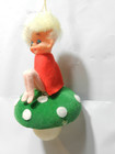 Vintage Christmas Yuletide Pixie Elf Knee Hugger Green Mushroom Ornament D52jj