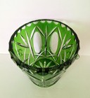 Vintage Bohemian Cut To Clear Green Emerald Crystal Ornate Ice Bucket Handles 6 