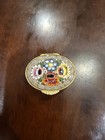 Vintage Micro Mosaic Floral Design Oval Brass Trinket pill Box