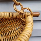 Vtg Half Round Hanging Rattan Wicker Basket Wall Pocket Natural W chain 15 1 2   