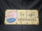 Vtg 50s Original Pepsi-cola Tin Sign  the Light Refreshment  20x9 Soda Pop Litho
