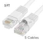 5x 5ft Cat5e Cable Ethernet Lan Network Cat5 Rj45 Patch Cord Internet White New