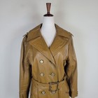 Vintage Tan Leather Trench Coat 12 Double Breasted Belted Classic Retro 70s 80s